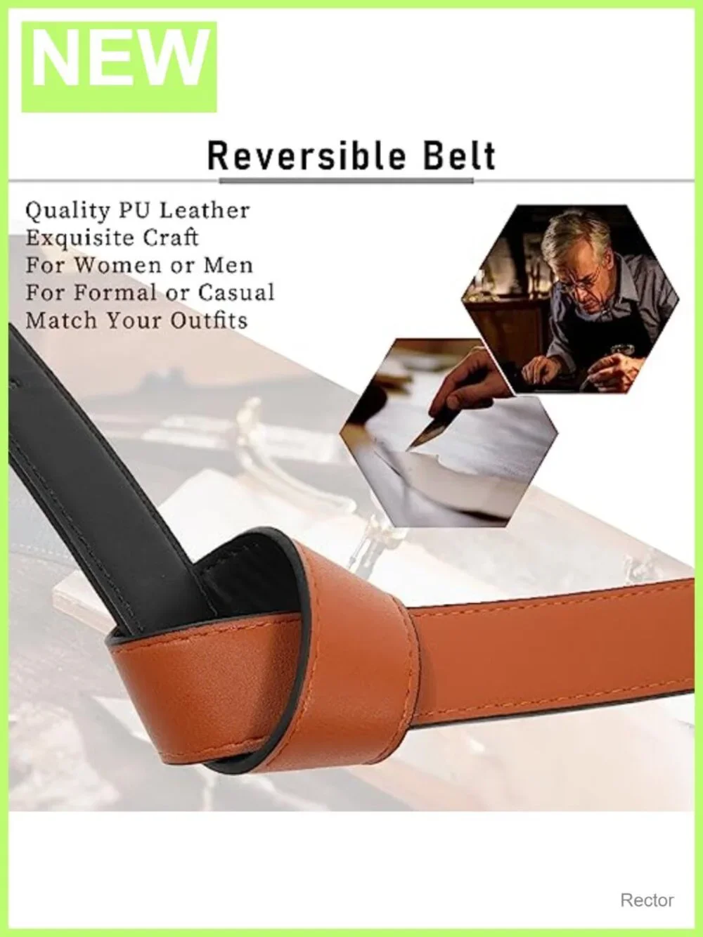 Women's Reversible PU Leather Belt with Rotated Buckle, Two-in-One in One Strip